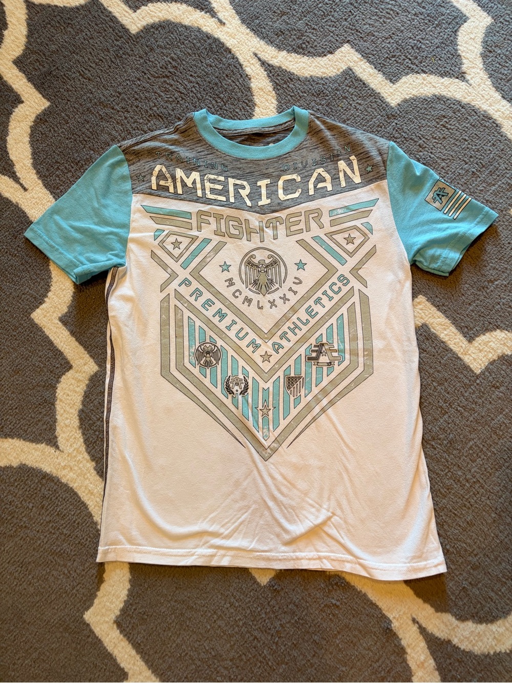 The Buckle American Fighter Short Sleeve Graphic Tee - Aqua & White